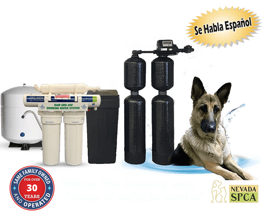 Water conditioning systems graphic with a german shepard dog